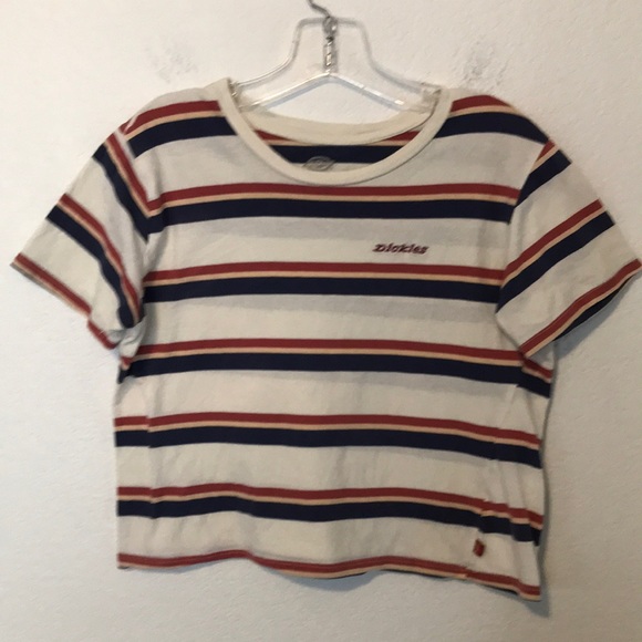 DICKIES GIRL T-SHIRT SIZE XL BLUE,CREAM,RUST STRIPES GREAT CONDITION! - Picture 1 of 6